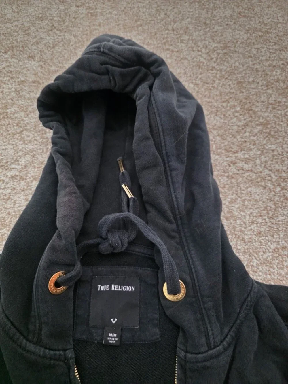 Men’s True Religion Y2K Full Zip Black Streetwear Hoodie Size Medium